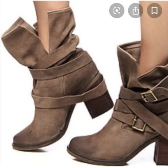 Jeffrey Campbell Ibiza Brown Gray Suede Leather France Wrap Strap Boots EUC 9.5 - Picture 3 of 11